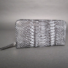 Load image into Gallery viewer, Grey Stonewash Python Leather Zippy Wallet
