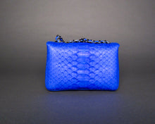 Load image into Gallery viewer, back Blue Cobalt Leather Shoulder Bag -SMALL Flap Bag
