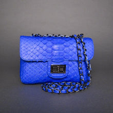 Load image into Gallery viewer, Blue Cobalt Leather Shoulder Bag -SMALL Flap Bag

