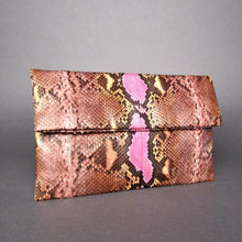 Load image into Gallery viewer, Brown Multicolor Motif Python Leather Clutch Bag
