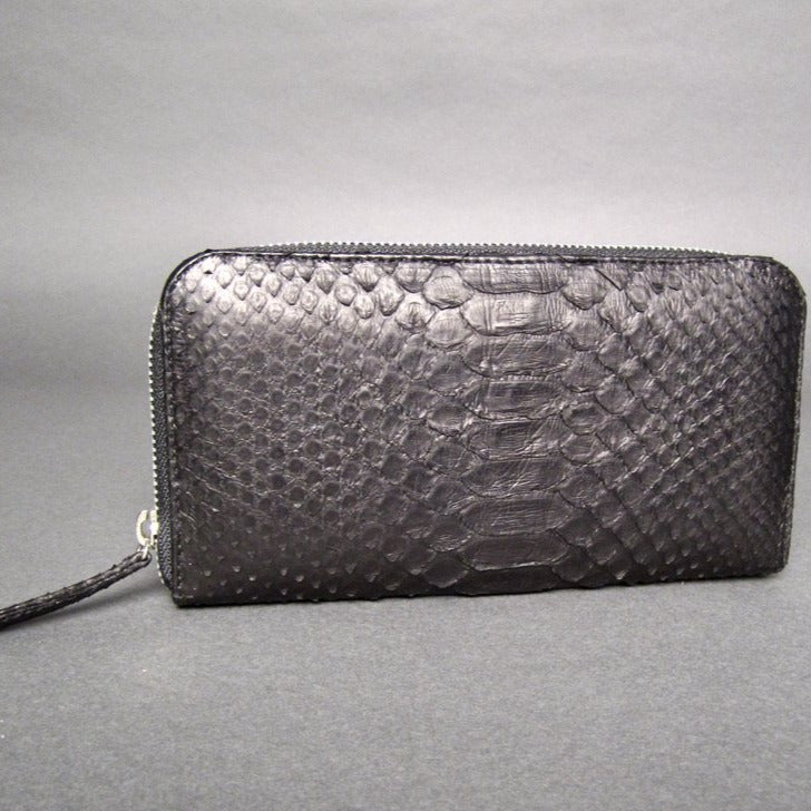 Black Python Leather Zippy Wallet