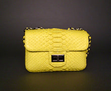 Cargar imagen en el visor de la galería, Yellow Python Leather Shoulder Flap Bag - SMALL
