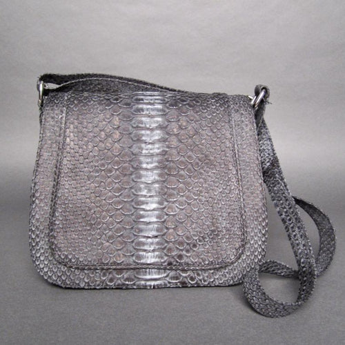 Grey Stonewash Python Leather Large Crossbody Saddle bag