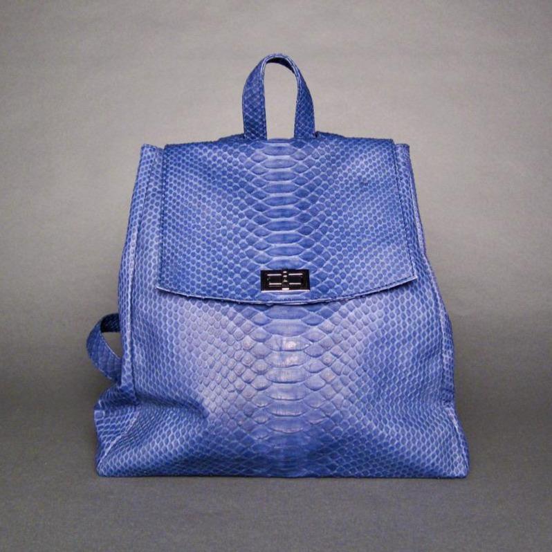 Blue Genuine Snakeskin Leather Backpack