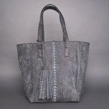 Load image into Gallery viewer, Grey Stonewash Python Leather Tote Shopper bag
