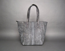 Load image into Gallery viewer, Grey Stonewash Python Leather Tassel Tote Shopper bag
