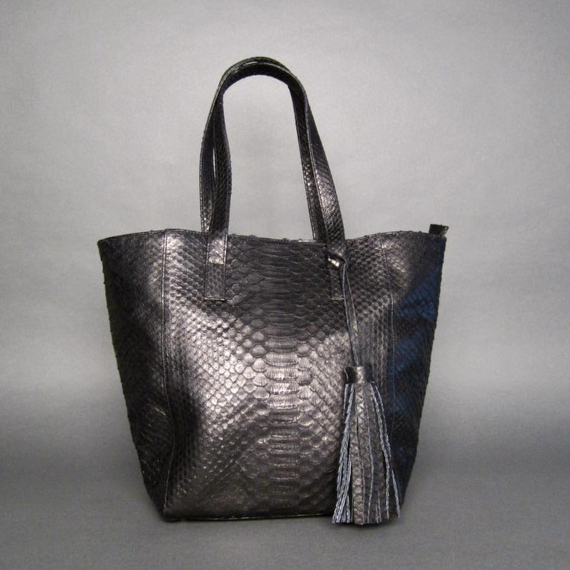 Black Python Leather Tote Shoulder bag
