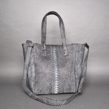 Load image into Gallery viewer, Grey Stonewash Python Leather Tassel Tote Shopper bag
