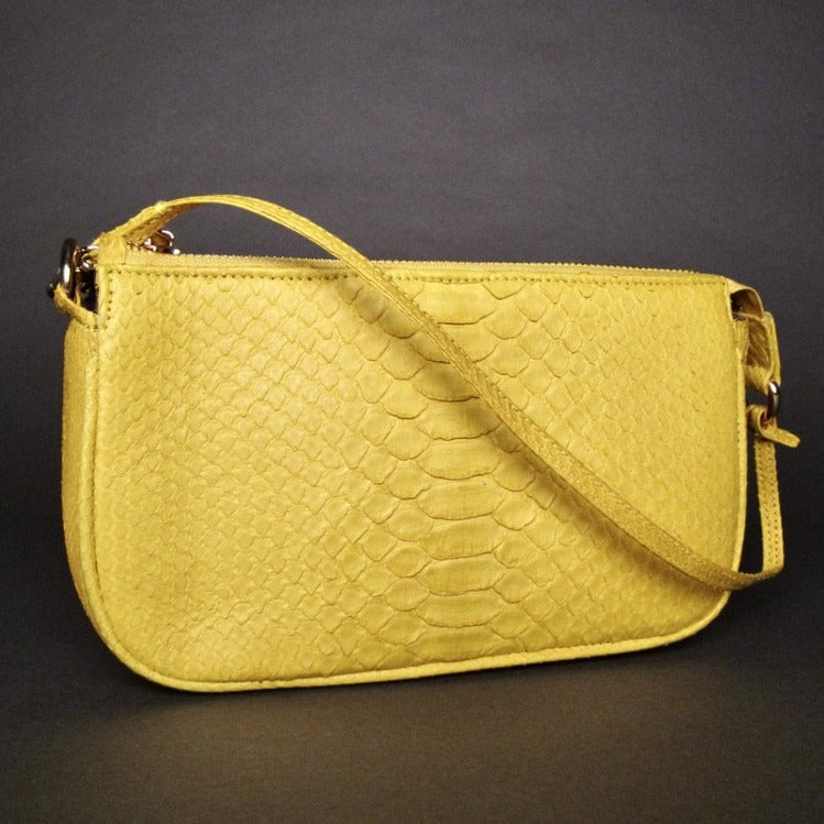 Yellow Python Leather Pochette Shoulder Bag