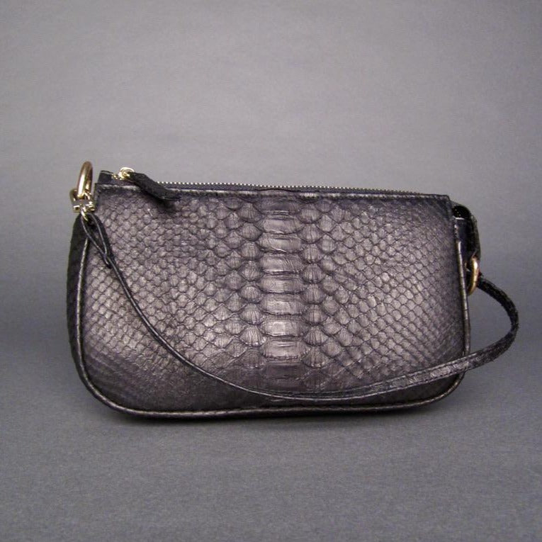 Black Python Leather Pochette Shoulder Bag