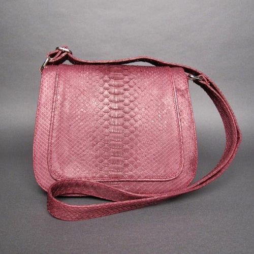 Burgundy Python Leather Large Crossbody Saddle bag