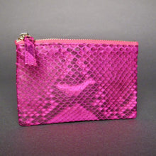 Cargar imagen en el visor de la galería, Pink Fuchsia Motif  Python  Leather Zip Pouch
