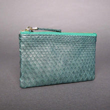 Load image into Gallery viewer, Dark Green Python Leather Zip Pouch
