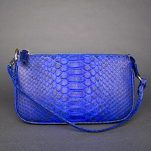 Load image into Gallery viewer, Blue Cobalt Python Leather Pochette Shoulder Bag
