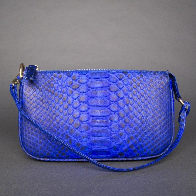 Blue Cobalt Python Leather Pochette Shoulder Bag