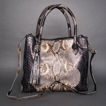 Load image into Gallery viewer, Black Multicolor Python Motif Leather Tassel Tote Shoulder bag
