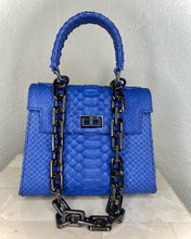 Load image into Gallery viewer, Blue Leather Small Satchel Top handle Bag
