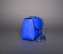 Cargar imagen en el visor de la galería, Side Blue Cobalt Leather Shoulder Bag -SMALL Flap Bag
