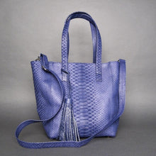 Load image into Gallery viewer, Shopper Blue Tote Bag in Python Leather
