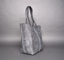 Load image into Gallery viewer, Grey Stonewash Python Leather Tassel Tote Shopper bag
