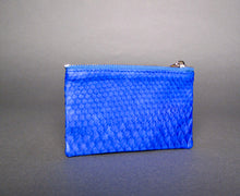 Load image into Gallery viewer, Blue Cobalt Snakeskin Leather Zip Pouch

