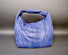 Load image into Gallery viewer, Bee in Style Blue Leather Hobo Bag in Genuine Python Leather
