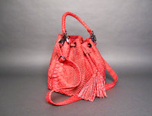 Load image into Gallery viewer, Red Stonewash Leather Bucket Shoulder bag
