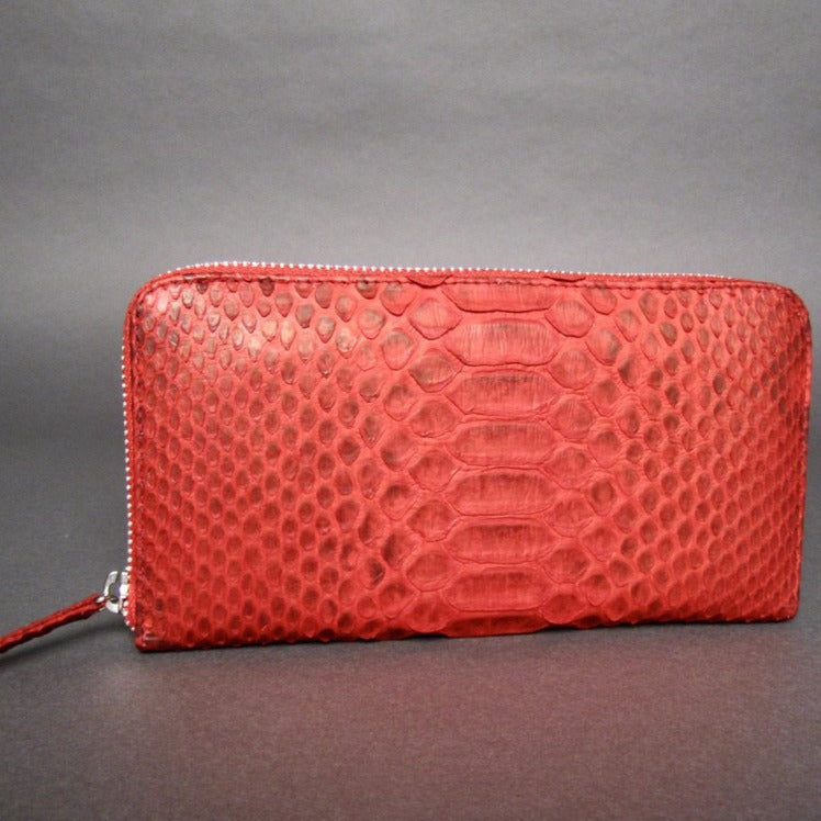 Red Motif Python Leather Zippy Wallet