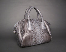 Load image into Gallery viewer, Grey Python Leather Satchel Handbag
