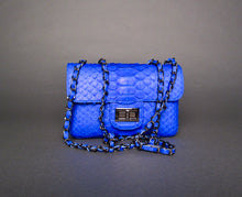 Cargar imagen en el visor de la galería, Blue Cobalt Python Leather Shoulder Flap Bag - SMALL
