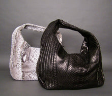 Load image into Gallery viewer, Black Glazed Snakeskin Leather Large Hobo Bag
