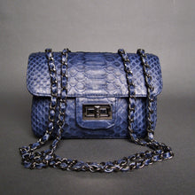 Cargar imagen en el visor de la galería, Blue Python Leather Small Shoulder Flap Bag

