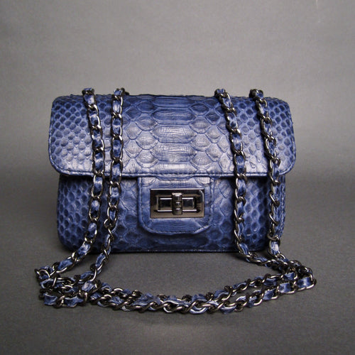 Blue Python Leather Small Shoulder Flap Bag