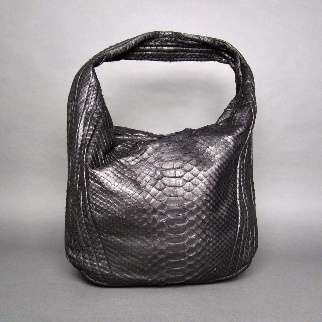Black Python Leather Large Hobo Bag