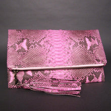 Load image into Gallery viewer,  Pink Motif Python Leather Tassel Clutch Bag
