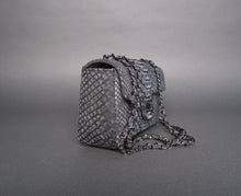 Cargar imagen en el visor de la galería, Side Grey Stonewash Python Leather Shoulder  Bag - Flap Bag LARGE
