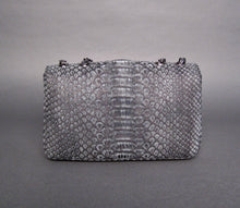Cargar imagen en el visor de la galería, Back Grey Stonewash Python Leather Shoulder  Bag - Flap Bag LARGE

