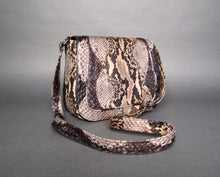 Cargar imagen en el visor de la galería, Black Multicolor Python Leather Crossbody Saddle bag

