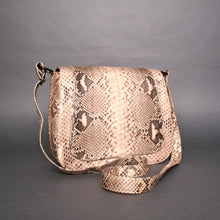 Load image into Gallery viewer, Tan Beige Motif Python  Leather Large Crossbody Saddle bag
