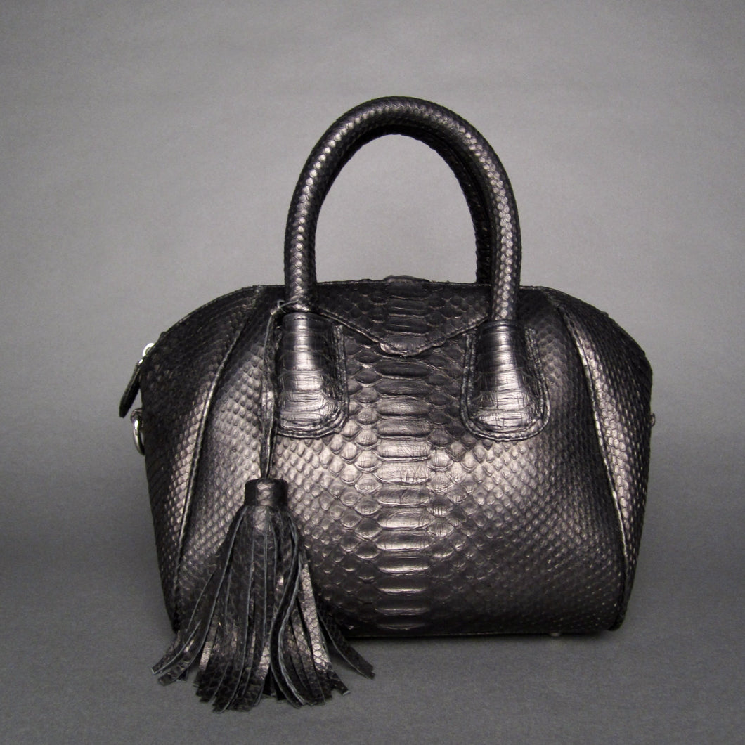 Black Python Leather Satchel Handbag