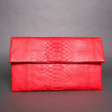 Load image into Gallery viewer, Red Python Snakeskin Leather Clutch Bag
