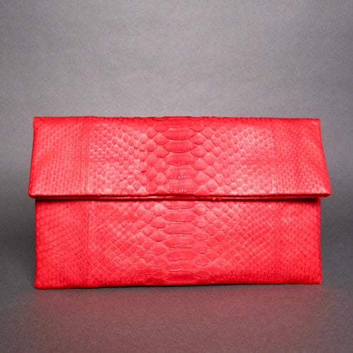 Red Python Snakeskin Leather Clutch Bag