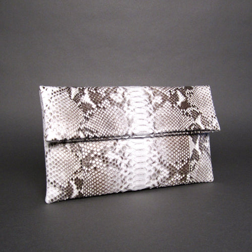 Natural White Snakeskin Leather Clutch Bag