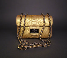 Load image into Gallery viewer, Gold Python Leather Shoulder Flap Bag - SMALL
