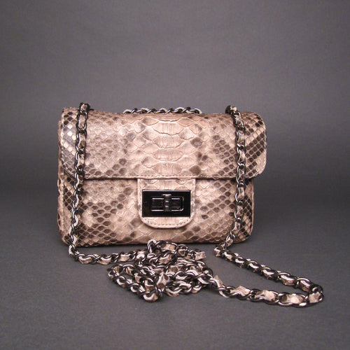 Beige Python Small Leather Shoulder Flap Bag -SMALL