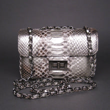Cargar imagen en el visor de la galería, Metallic Silver Snakeskin Motif Python Leather Shoulder Flap Bag - SMALL
