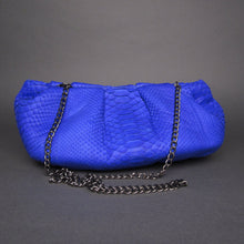 Cargar imagen en el visor de la galería, Cobalt Blue Python Leather Dumpling Oversized Clutch Shoulder Bag
