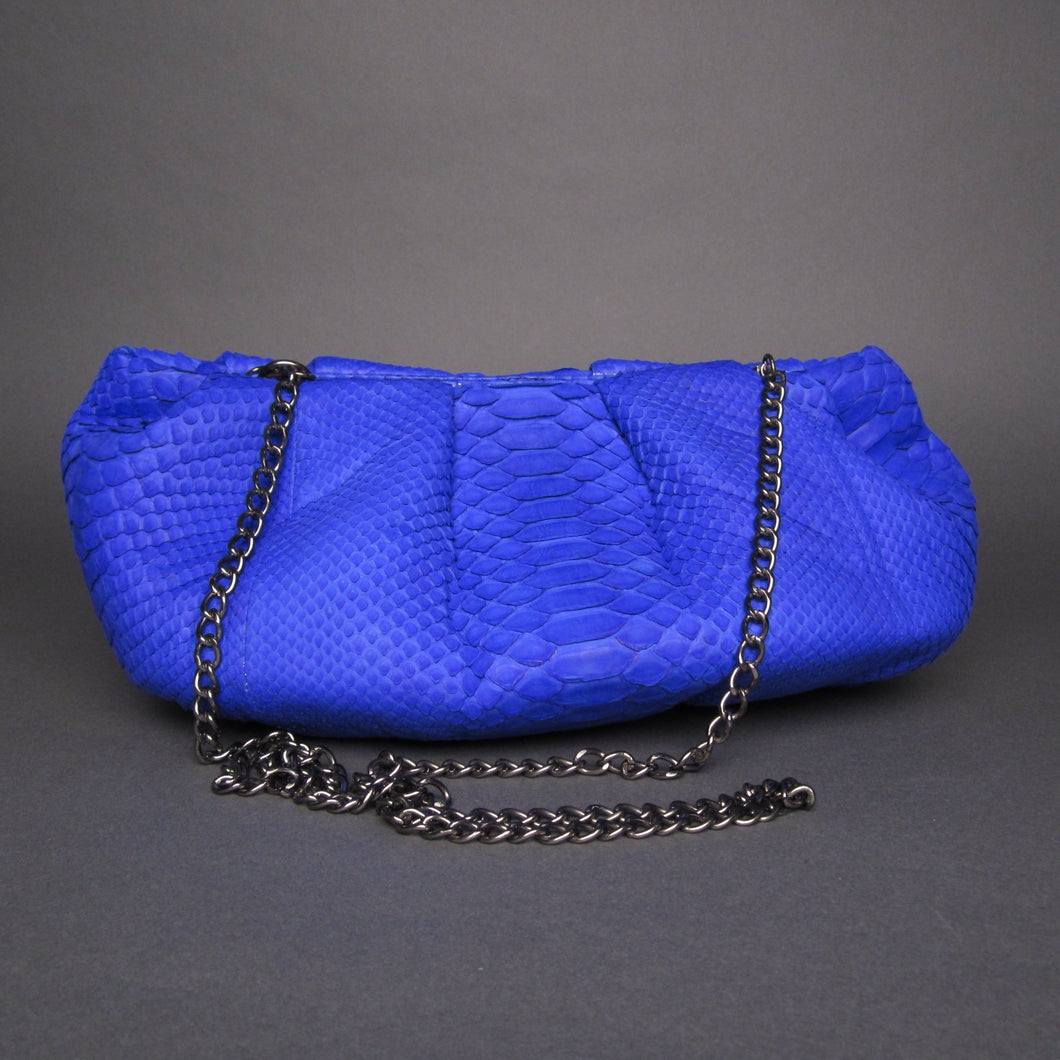 Cobalt Blue Python Leather Dumpling Oversized Clutch Shoulder Bag