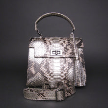 Cargar imagen en el visor de la galería, Metallic Silver Snakeskin Leather Small Satchel Top Handle Bag
