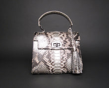 Cargar imagen en el visor de la galería, Metallic Silver Python Leather Small Satchel Top Handle Bag
